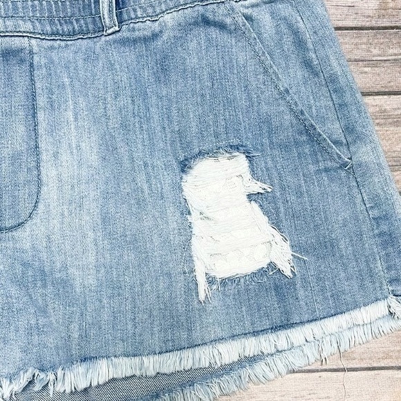 AERIE Denim Fringe Lace Distressed Shorts - Picture 5 of 6